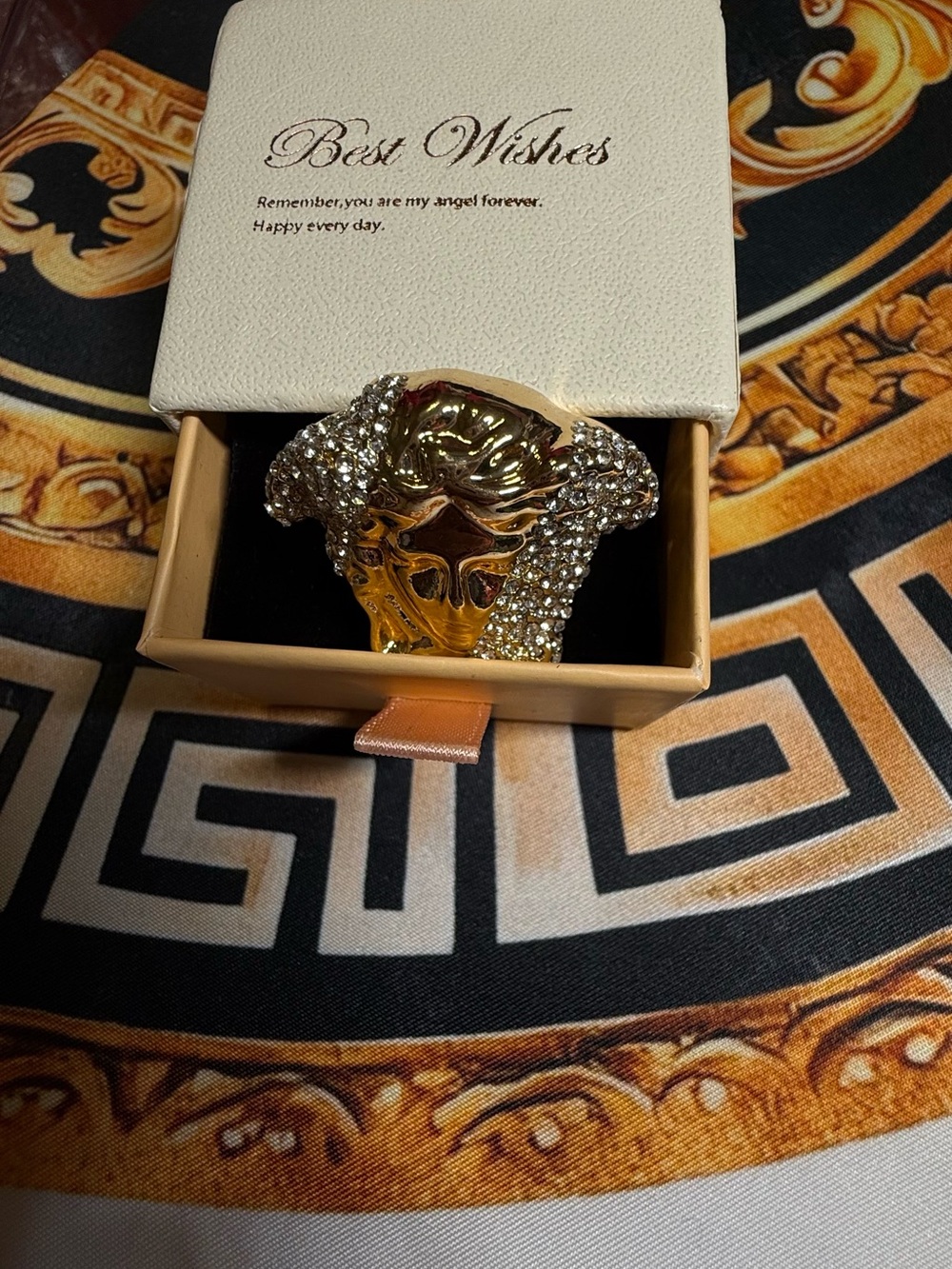 New Gold Tone Women's Adjustable Statement Ring - Best Wishes